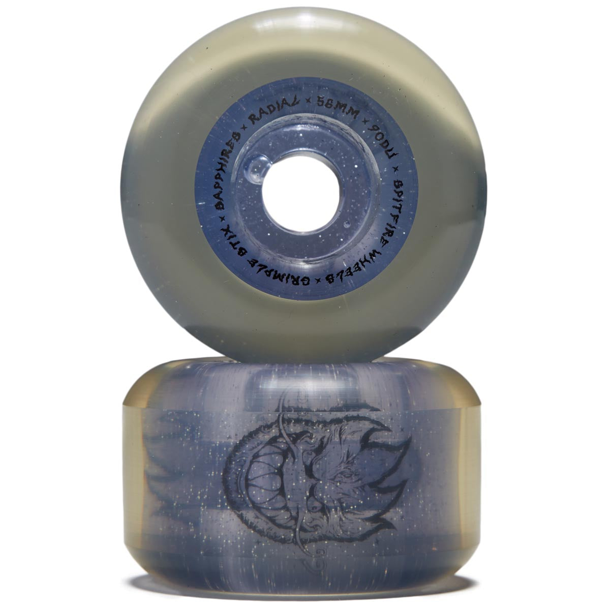 Spitfire x Grimple Stix Sapphires 90d Grimple Dust Skateboard Wheels - Clear/Silver Glitter - 56mm image 2