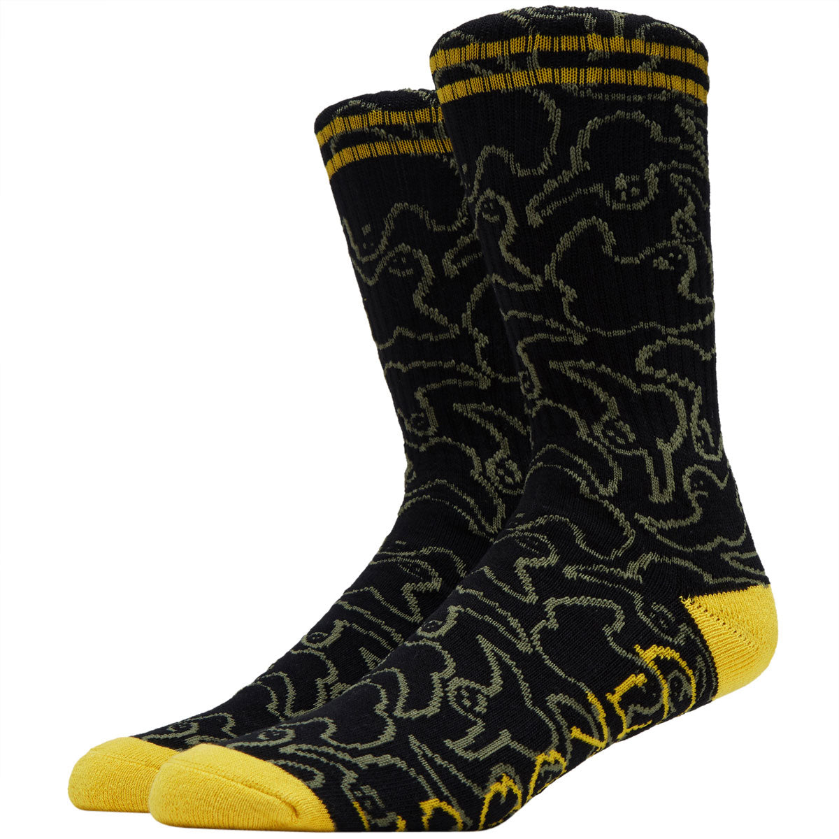 Krooked Multi Birds Socks - Black/Olive/Yellow image 1