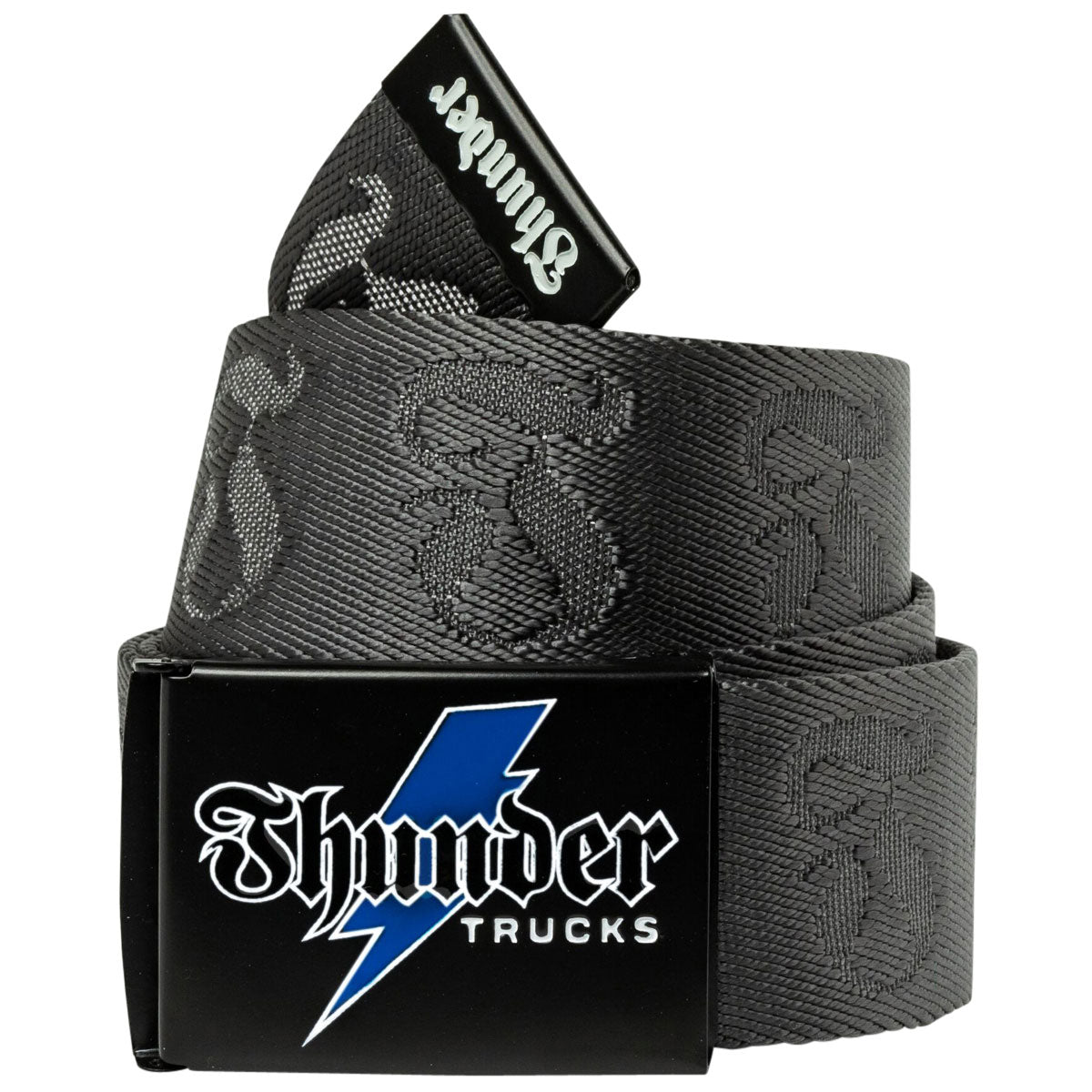 Thunder Bolt Script Jacquard Web Belt - Grey/Black/Blue image 1