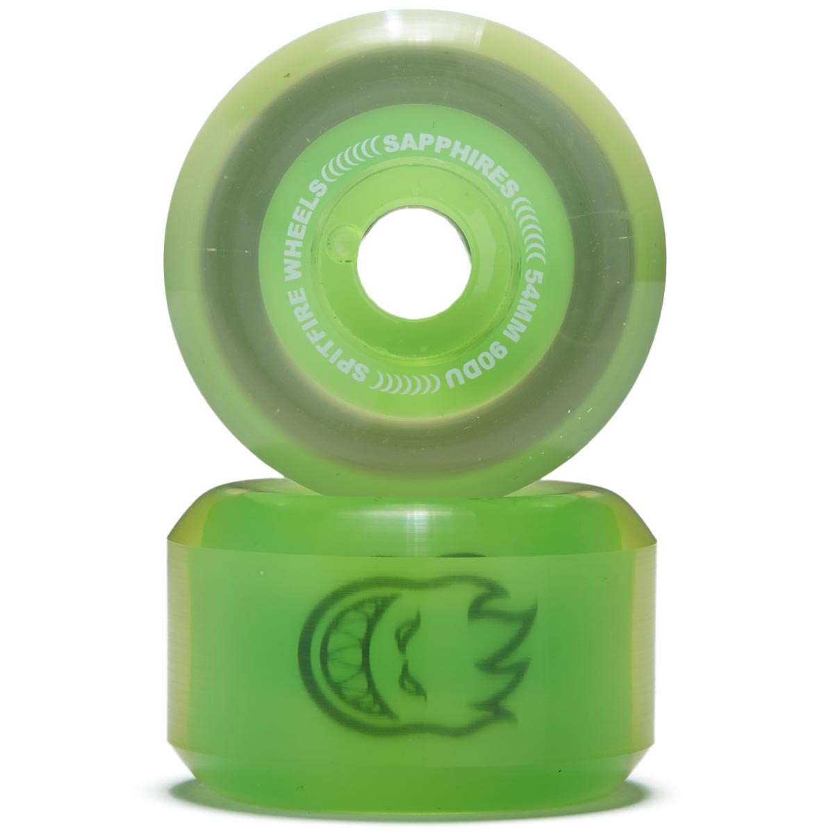 Spitfire 90d Sapphires Skateboard Wheels - Clear/Neon Green - 54mm image 2