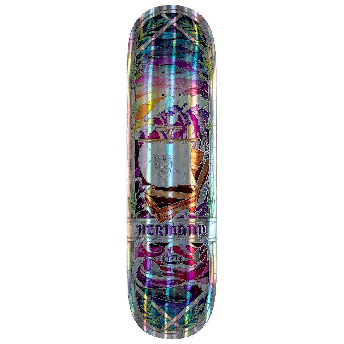 Real Hermann Holographic Rainbow Foil Cathedral Full SE Skateboard Deck - 8.38