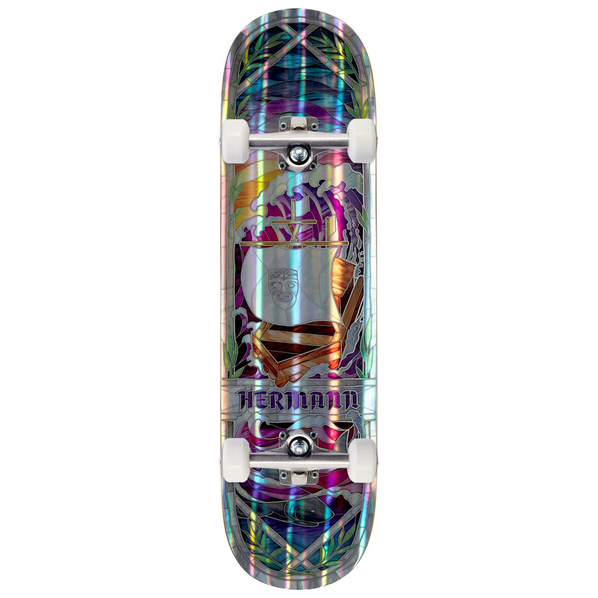 Real Hermann Holographic Rainbow Foil Cathedral Full SE Skateboard Complete - 8.38