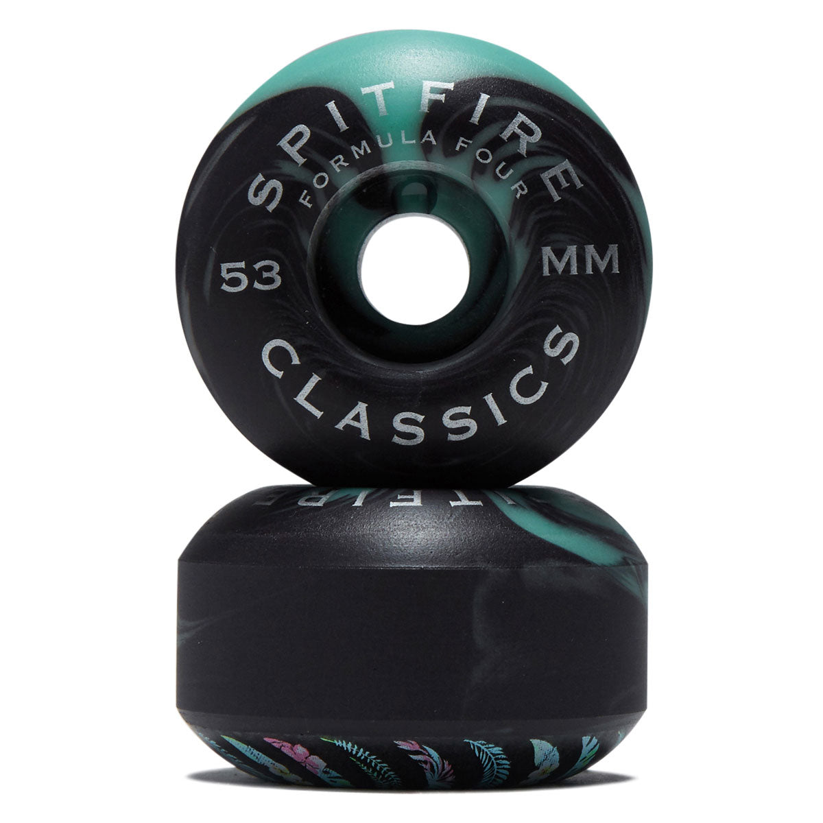 Spitfire Team Floral F4 99d Classic Skateboard Wheels - Teal/Black Swirl - 53mm image 2