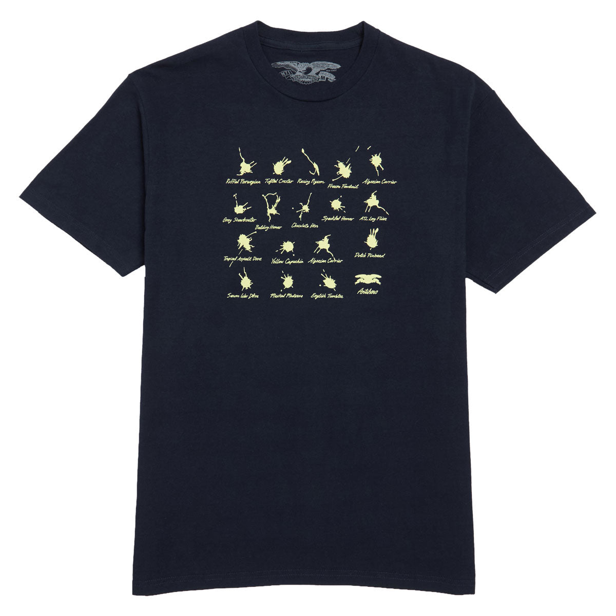 Anti-Hero Damn Pigeons T-Shirt - Navy/Pale Yellow Print image 1