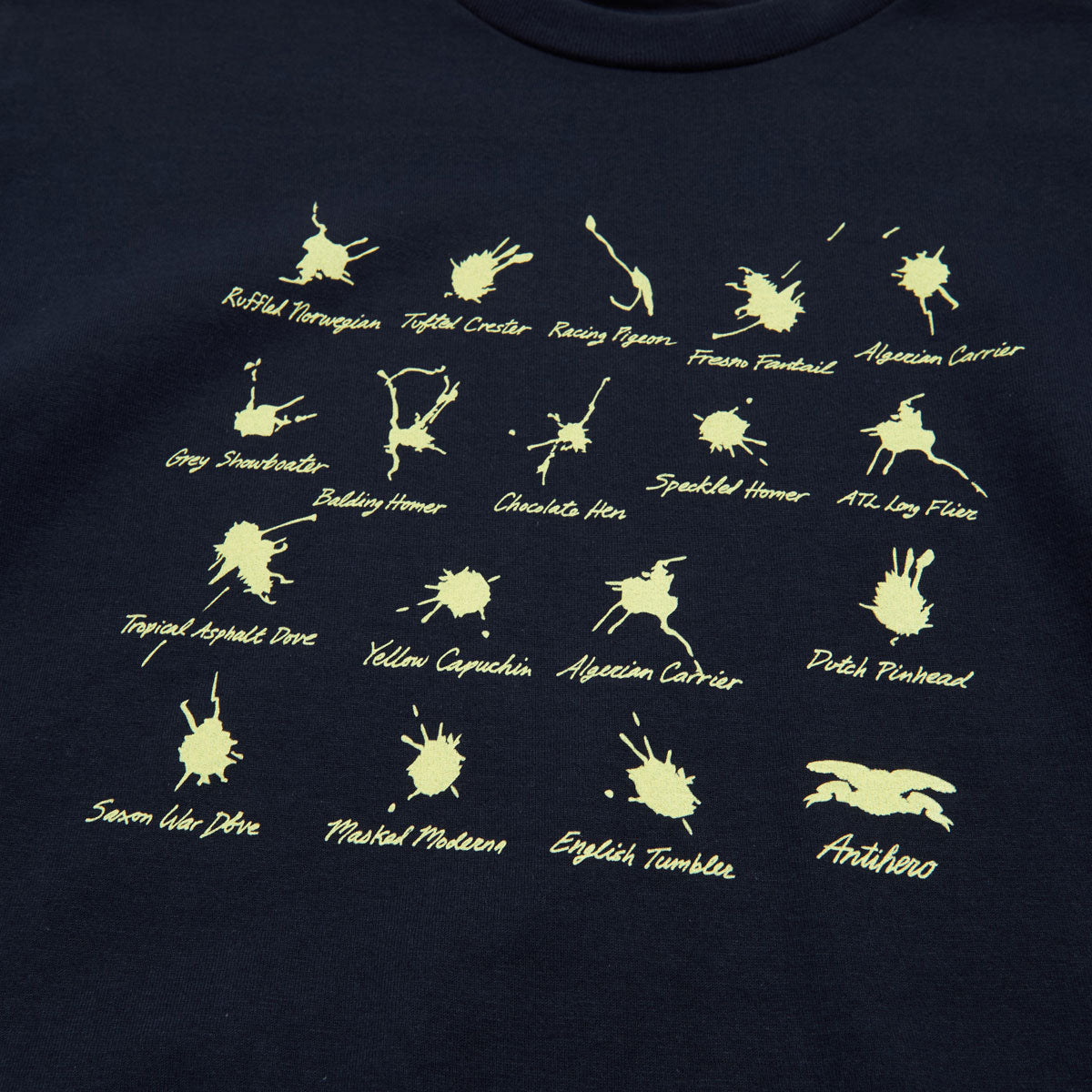 Anti-Hero Damn Pigeons T-Shirt - Navy/Pale Yellow Print image 2