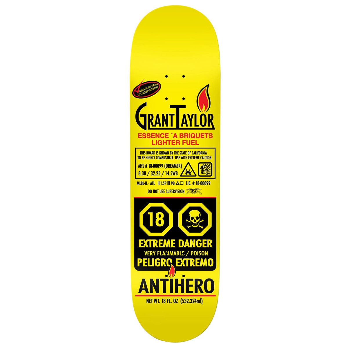 Anti-Hero Taylor Fueled Up Skateboard Deck - Yellow - 8.38