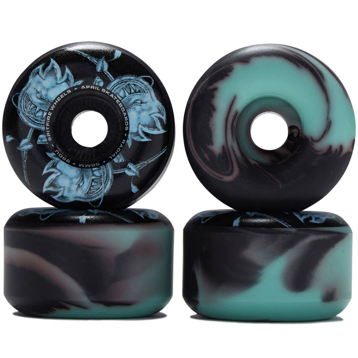 Spitfire x April F4 99d Bighead Rose Radial Skateboard Wheels - Black/Blue Swirl - 56mm image 2