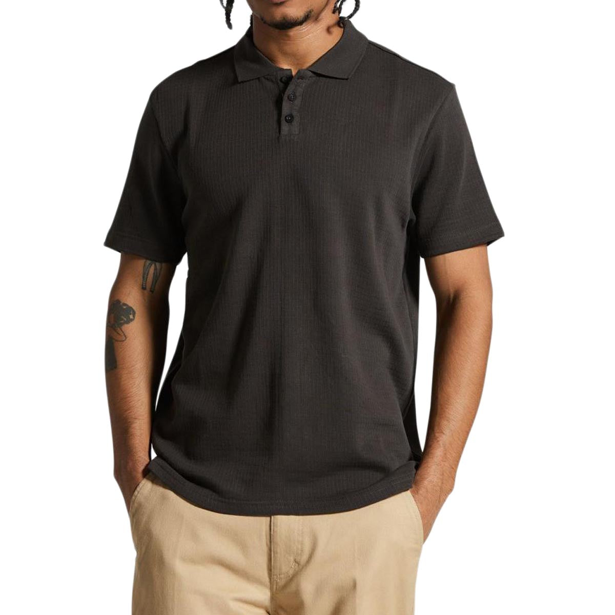 Brixton Waffle Polo Knit Shirt - Washed Black image 1