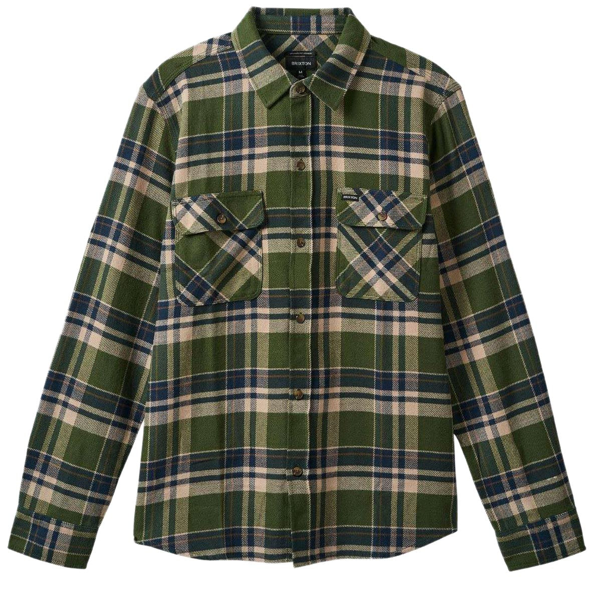 Brixton Bowery Long Sleeve Flannel Shirt - Cypress Green/Washed Navy/White image 3