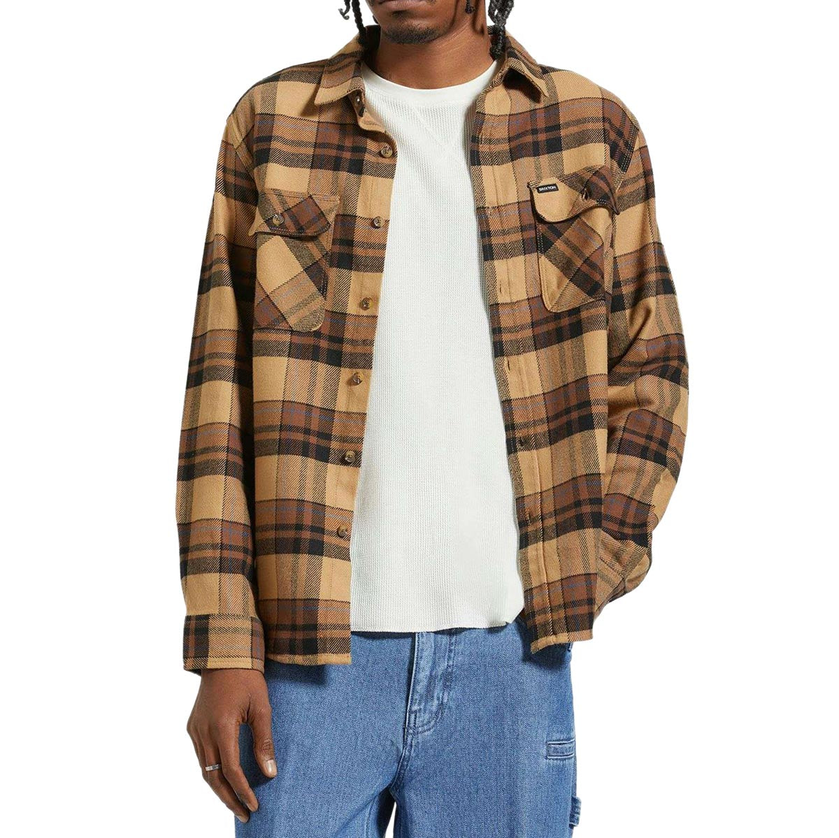 Brixton Bowery Long Sleeve Flannel Shirt - Tiger's Eye/Pinecone Brown/Washed Black image 1