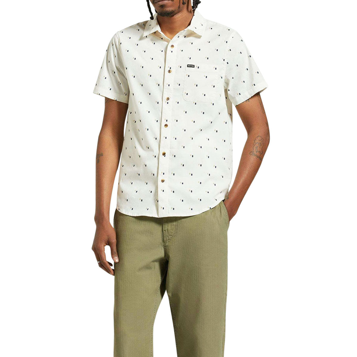 Brixton Charter Print Woven Shirt - Off White/Tipping Square image 1