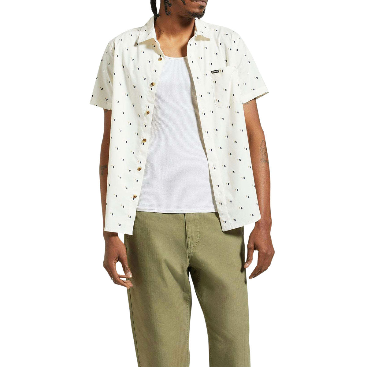 Brixton Charter Print Woven Shirt - Off White/Tipping Square image 3