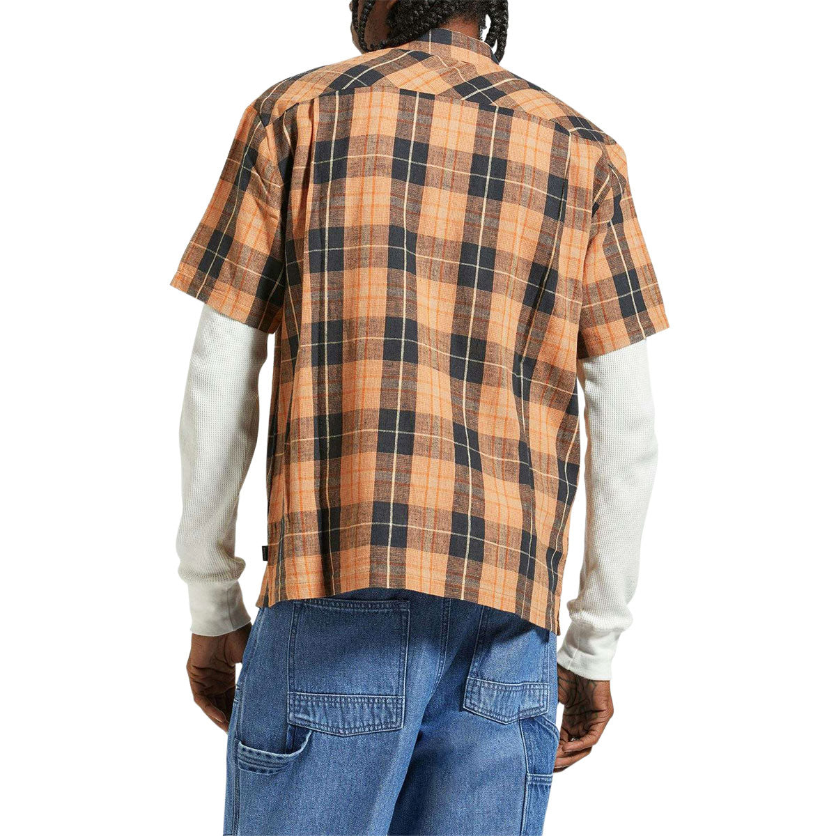 Brixton Cru Linen Blend Woven Shirt - Black/Rust Orange image 2