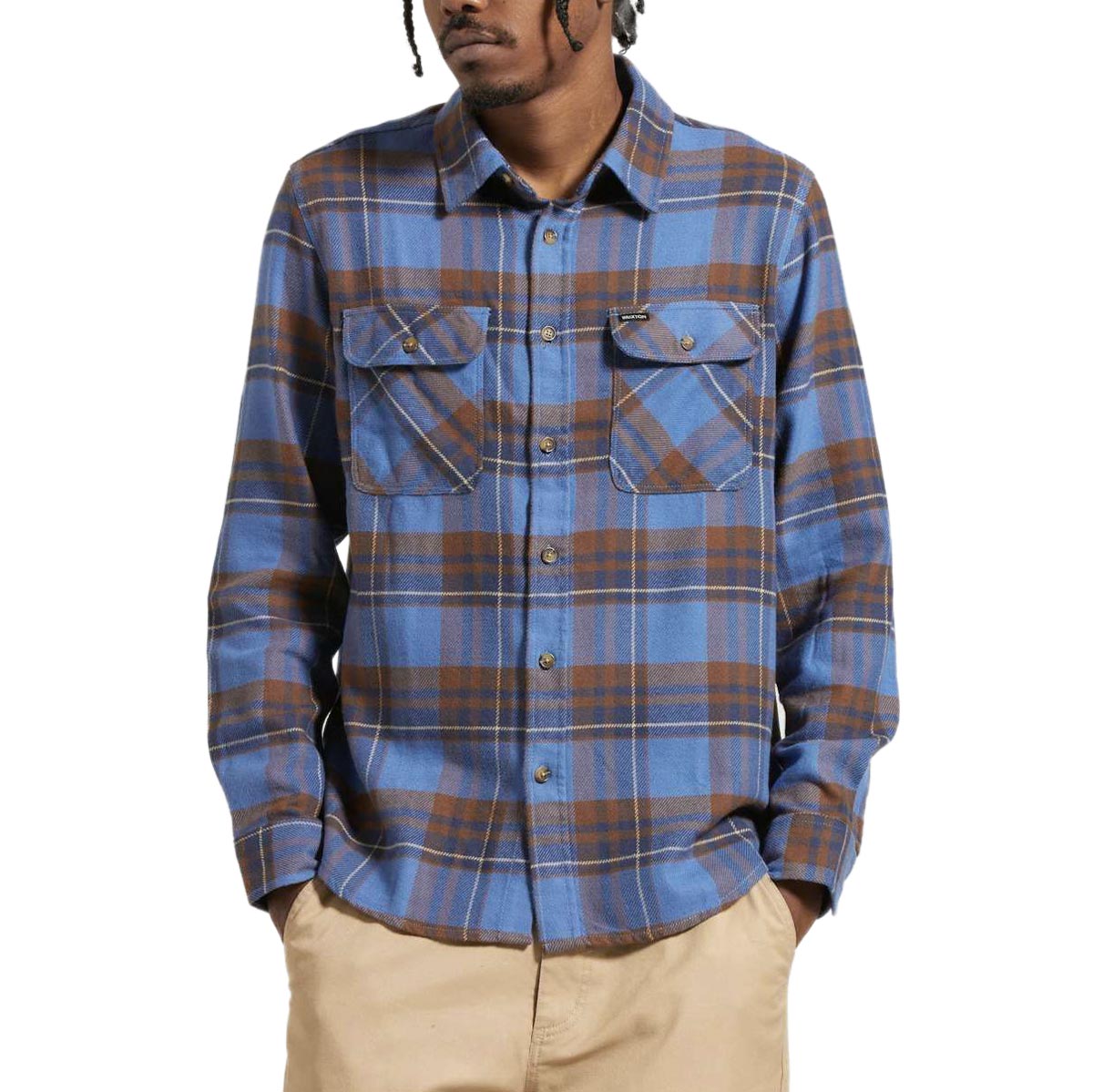 Brixton Bowery Long Sleeve Flannel Shirt - Bijoue Blue/Pinecone Brown image 1