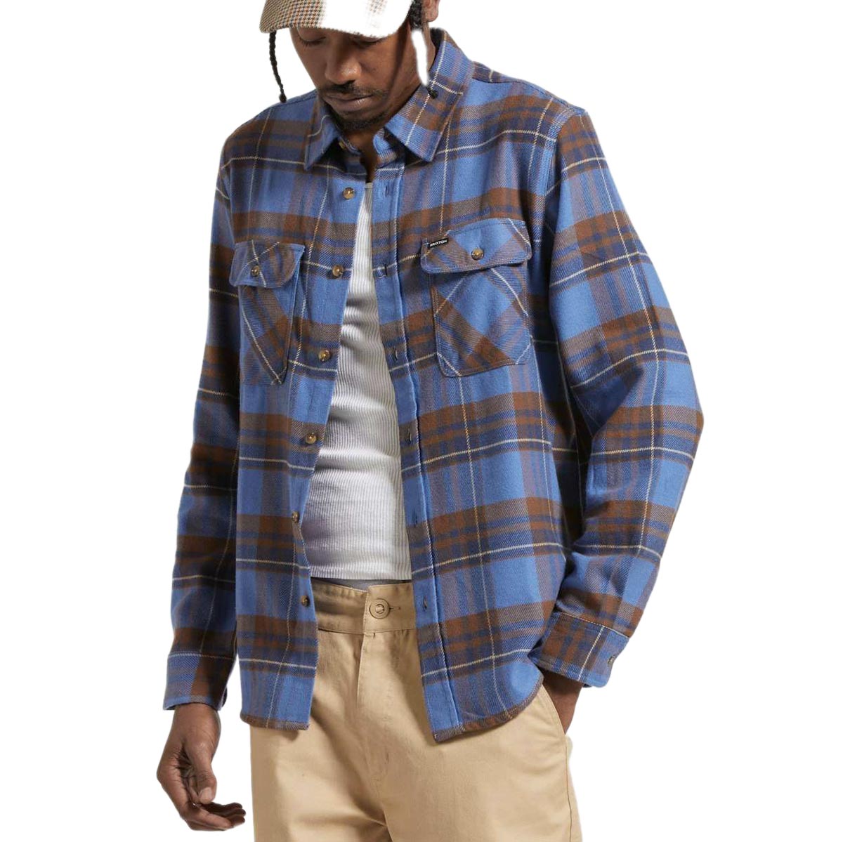 Brixton Bowery Long Sleeve Flannel Shirt - Bijoue Blue/Pinecone Brown image 3