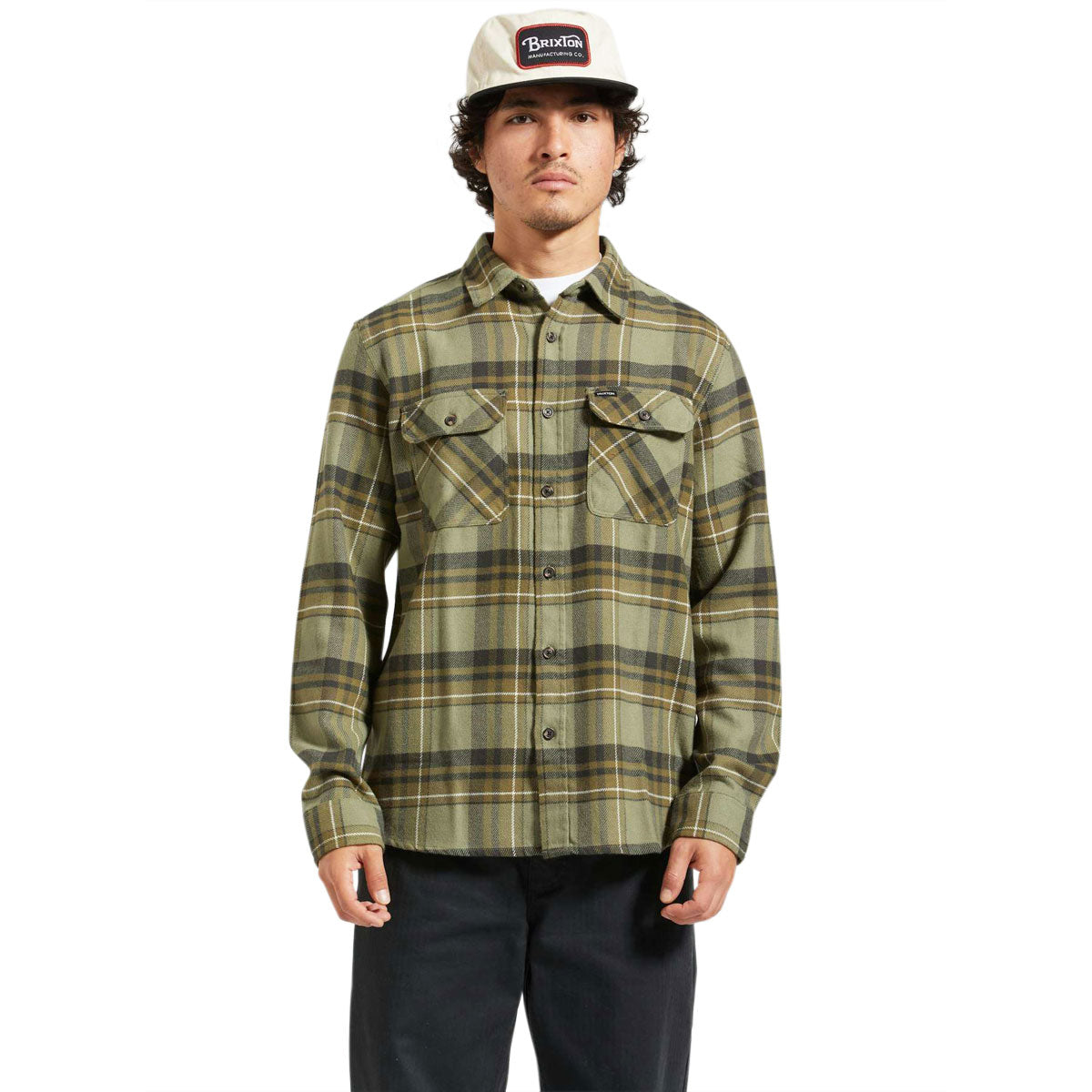 Brixton Bowery Flannel Long Sleeve Shirt - Vetiver/Laurel Wreath image 2