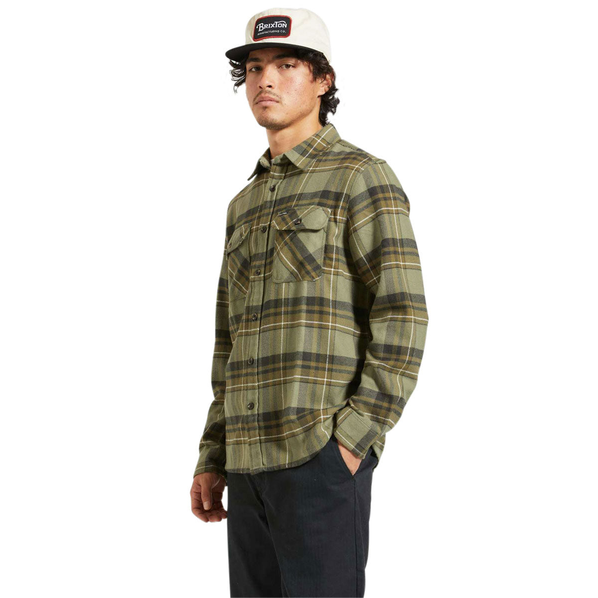 Brixton Bowery Flannel Long Sleeve Shirt - Vetiver/Laurel Wreath image 3