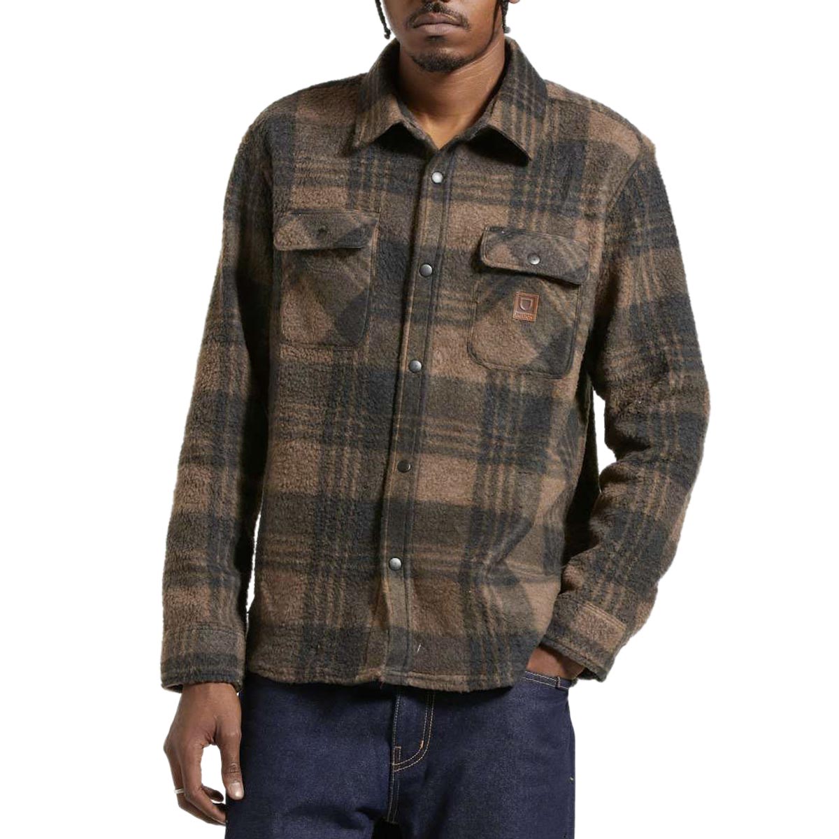 Brixton Bowery Long Sleeve Arctic Stretch Fleece Shirt - Burro Brown/Black Plaid image 1