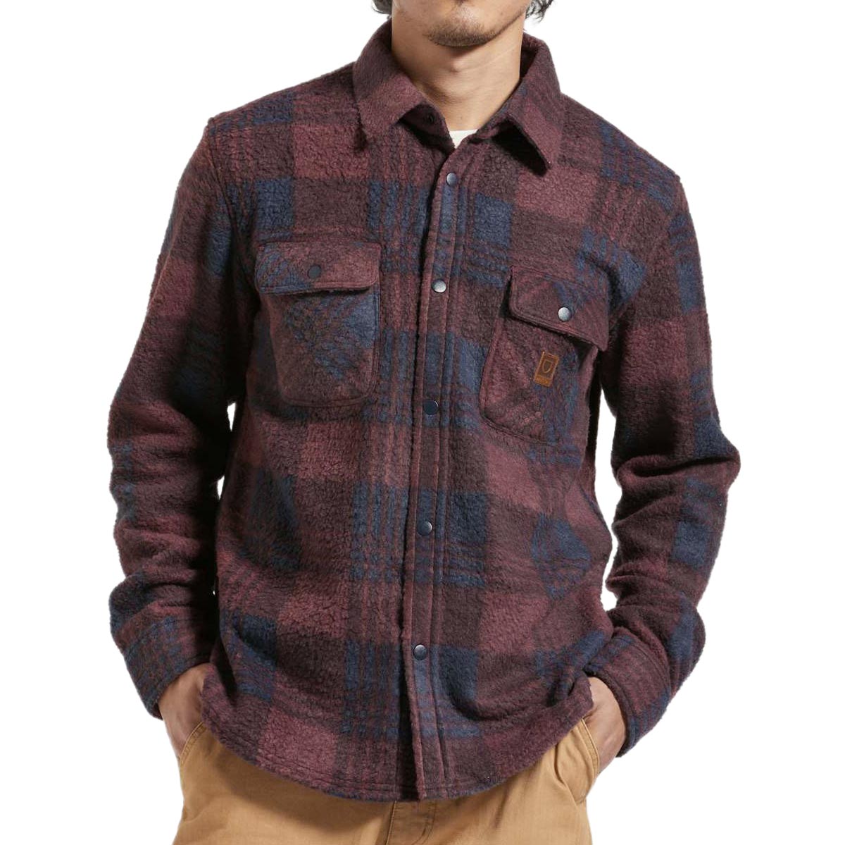 Brixton Bowery Long Sleeve Arctic Stretch Fleece Shirt - Cordovan Red/Washed Navy Plaid image 1