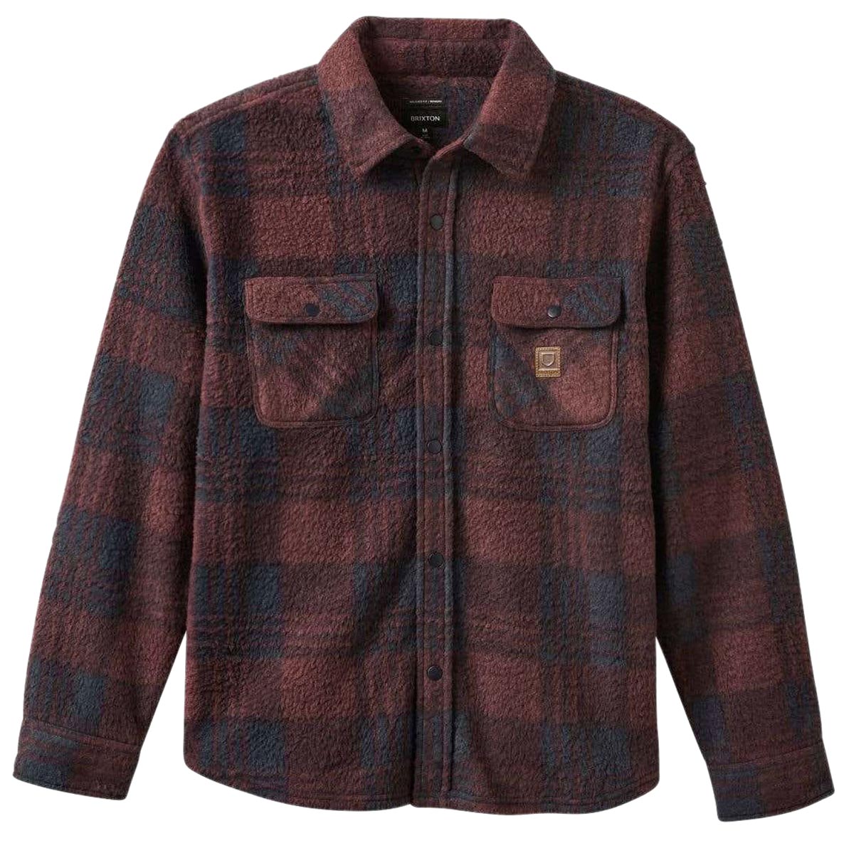 Brixton Bowery Long Sleeve Arctic Stretch Fleece Shirt - Cordovan Red/Washed Navy Plaid image 3