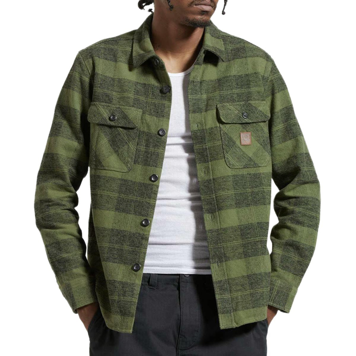 Brixton Bowery Heavyweight Long Sleeve Flannel Shirt - Cypress Green/ Black image 1