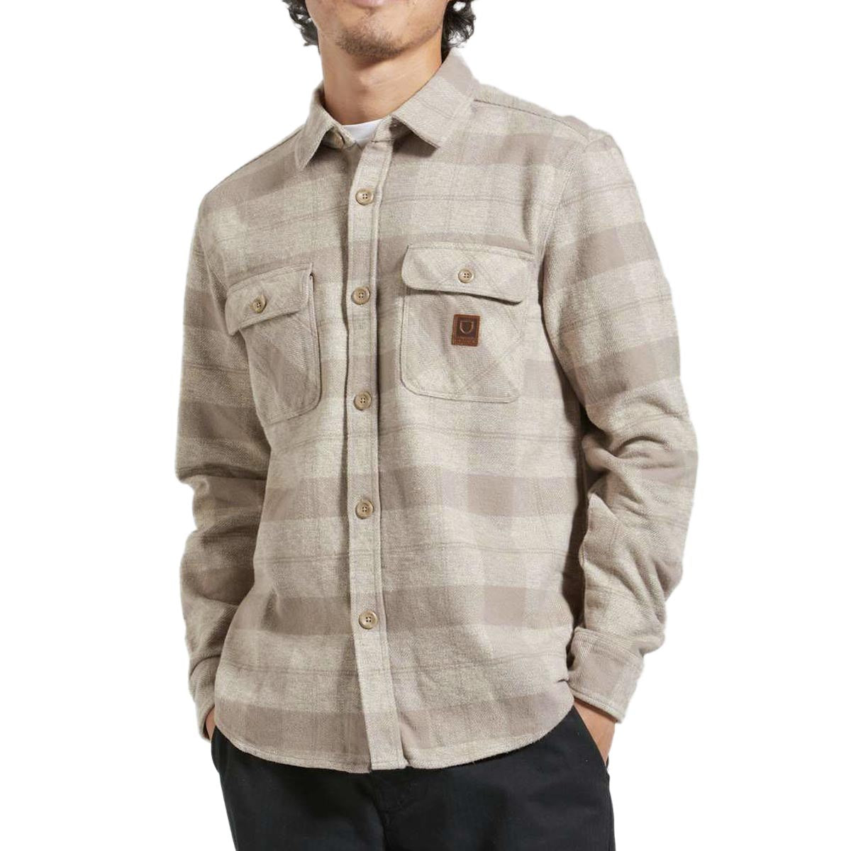 Brixton Bowery Heavyweight Long Sleeve Flannel Shirt - Off White/Cinder Grey image 1