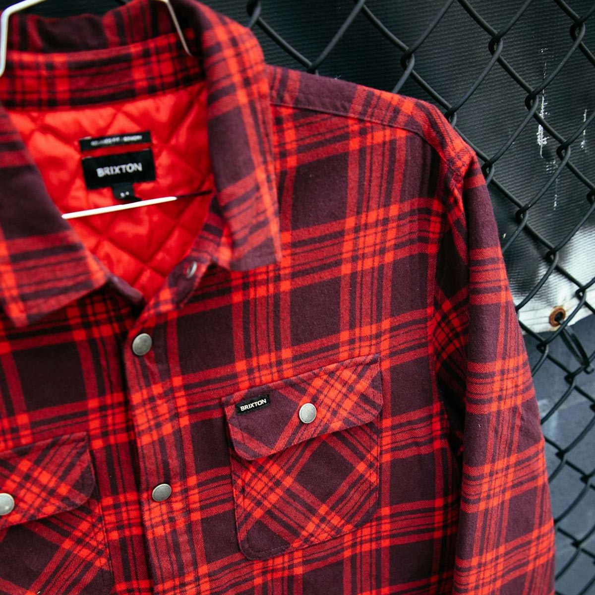 Brixton Bowery Quilted Long Sleeve Flannel Shirt - Bright Red/Mahogandy image 4