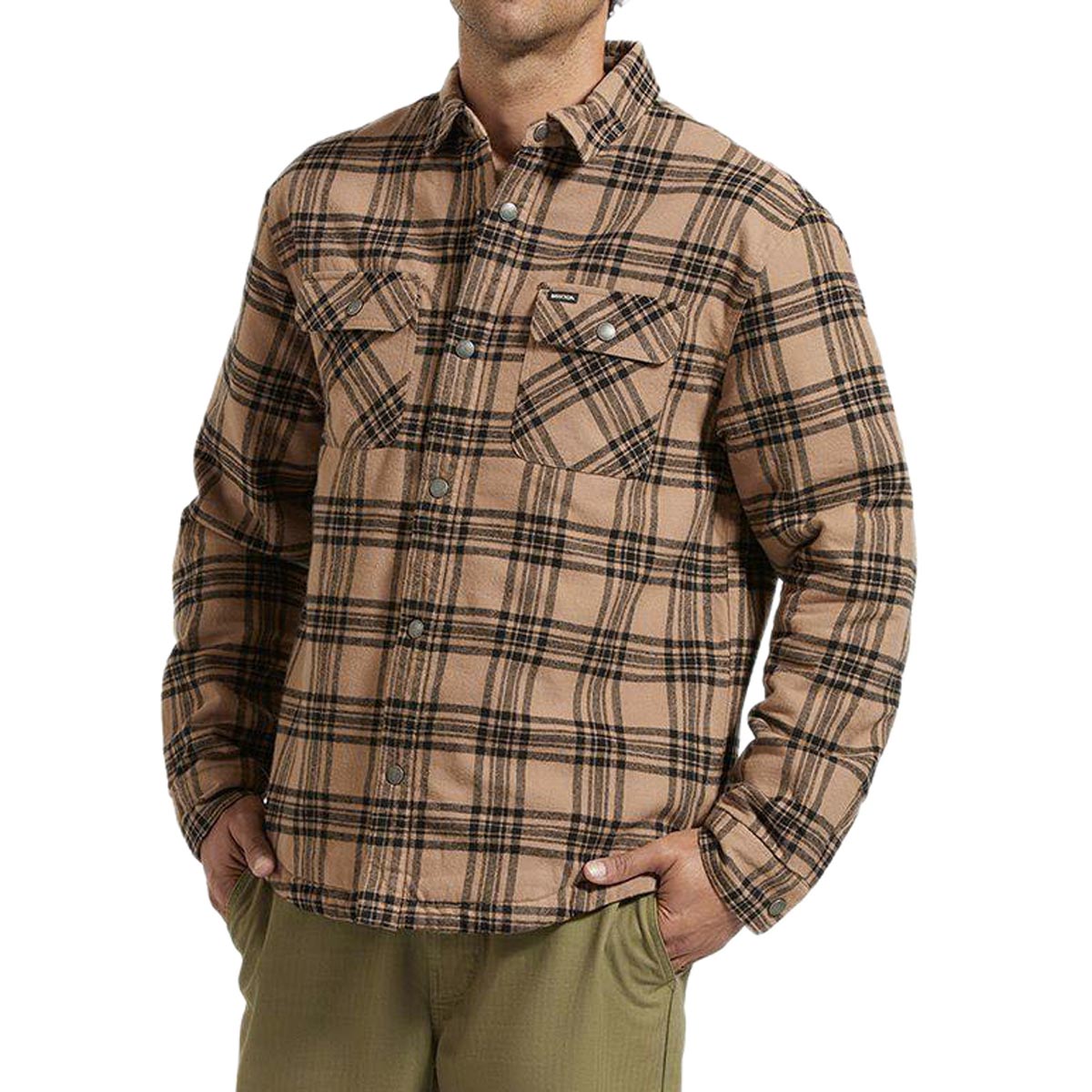 Brixton Bowery Quilted Long Sleeve Flannel Shirt - Woodsmoke/Black image 1