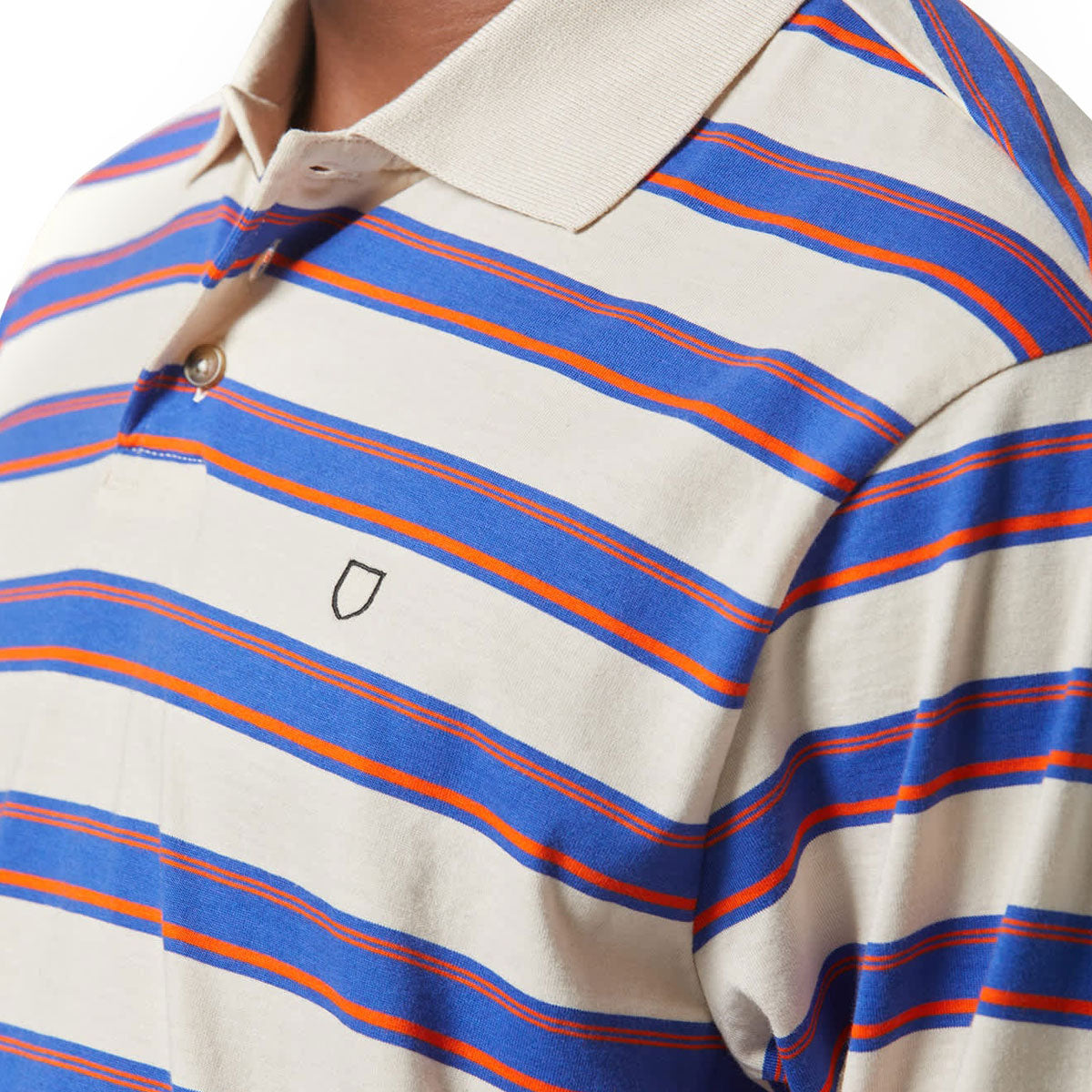 Brixton Vintage Stripe Long Sleeve Polo Shirt - Electric Blue/Flame/Whitecap image 2