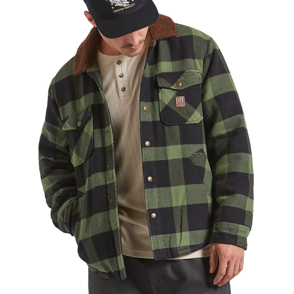 Brixton Durham Lined Jacket - Black/Wild Green Flannel image 1