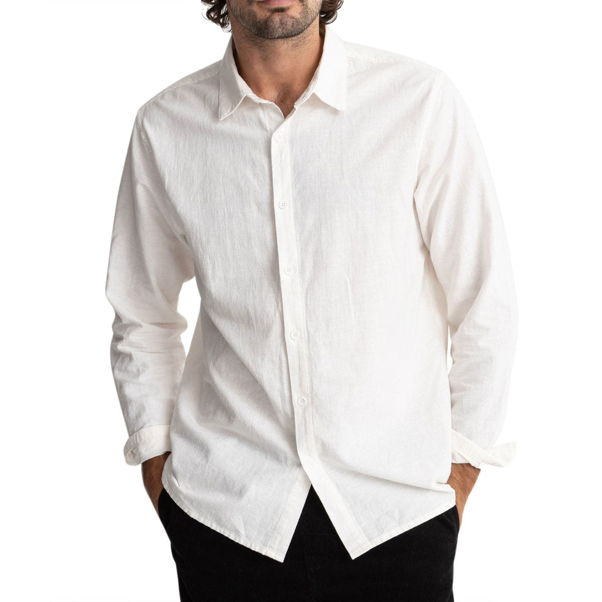 Rhythm Classic Linen Long Sleeve Shirt - White image 1