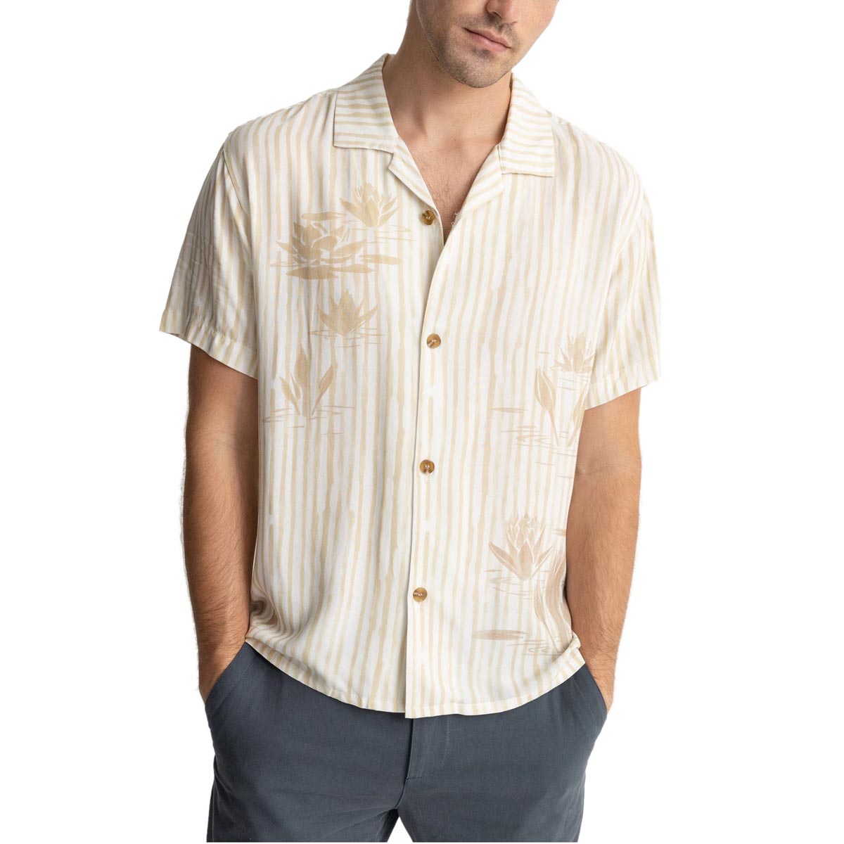 Rhythm Lily Stripe Cuban Shirt - Camel image 1