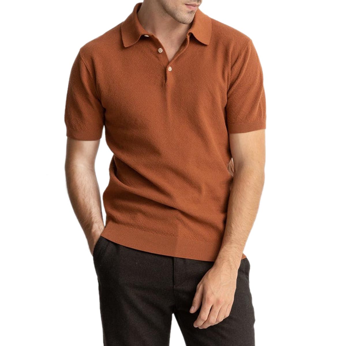 Rhythm Textured Knit Polo Shirt - Clay image 3