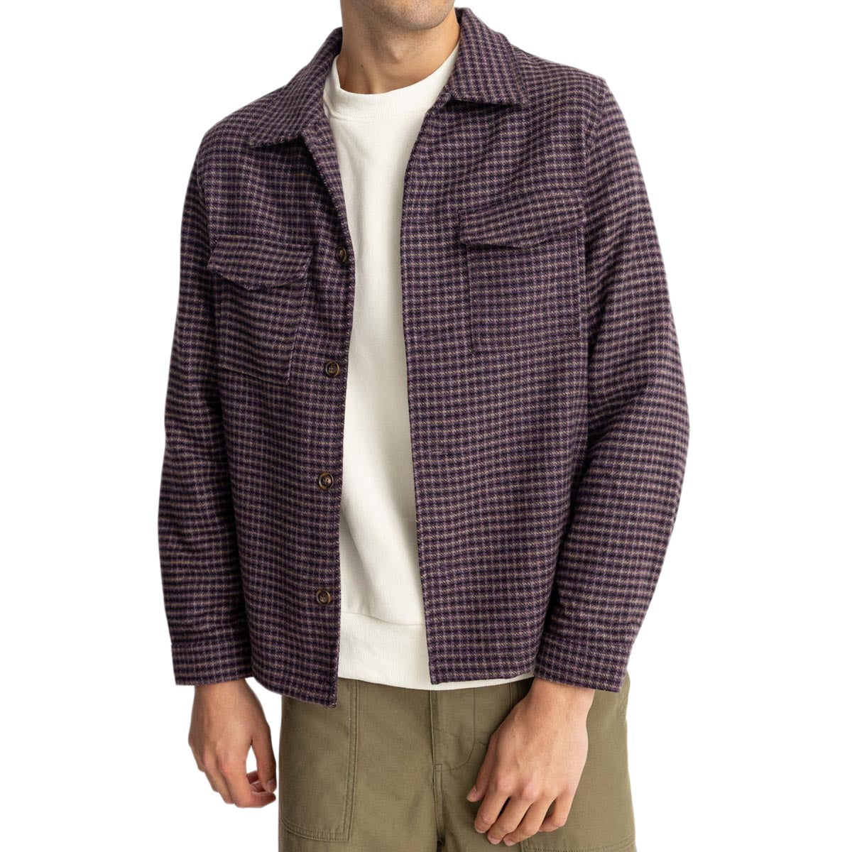 Rhythm Check Long Sleeve Over Shirt - Plum image 1