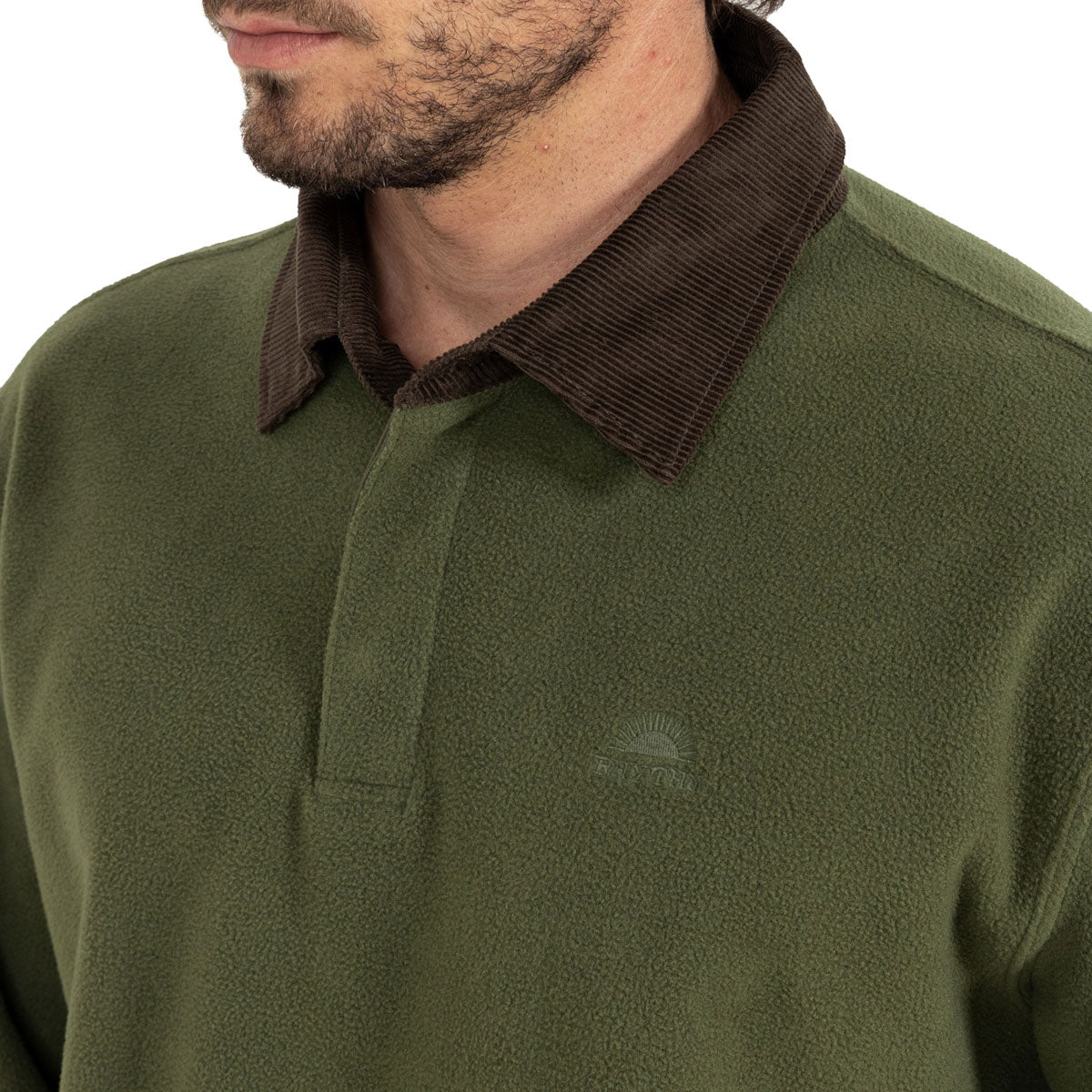 Rhythm Awake Polar Fleece Polo Long Sleeve Shirt - Olive image 3