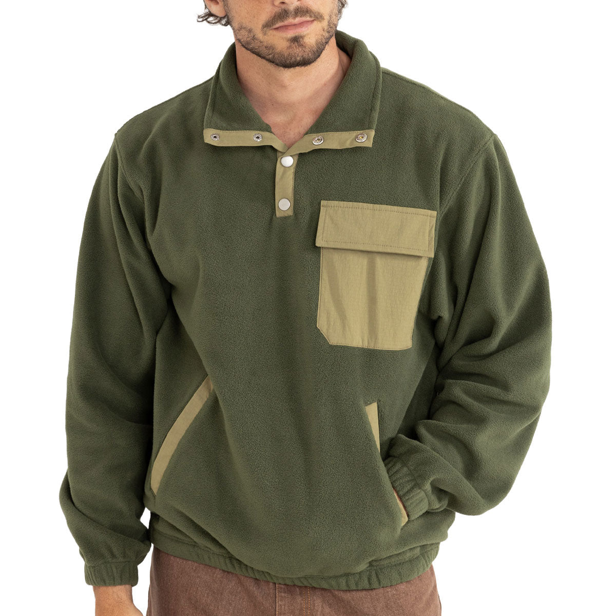 Rhythm Floresta Button Fleece Sweatshirt - Dark Green image 2
