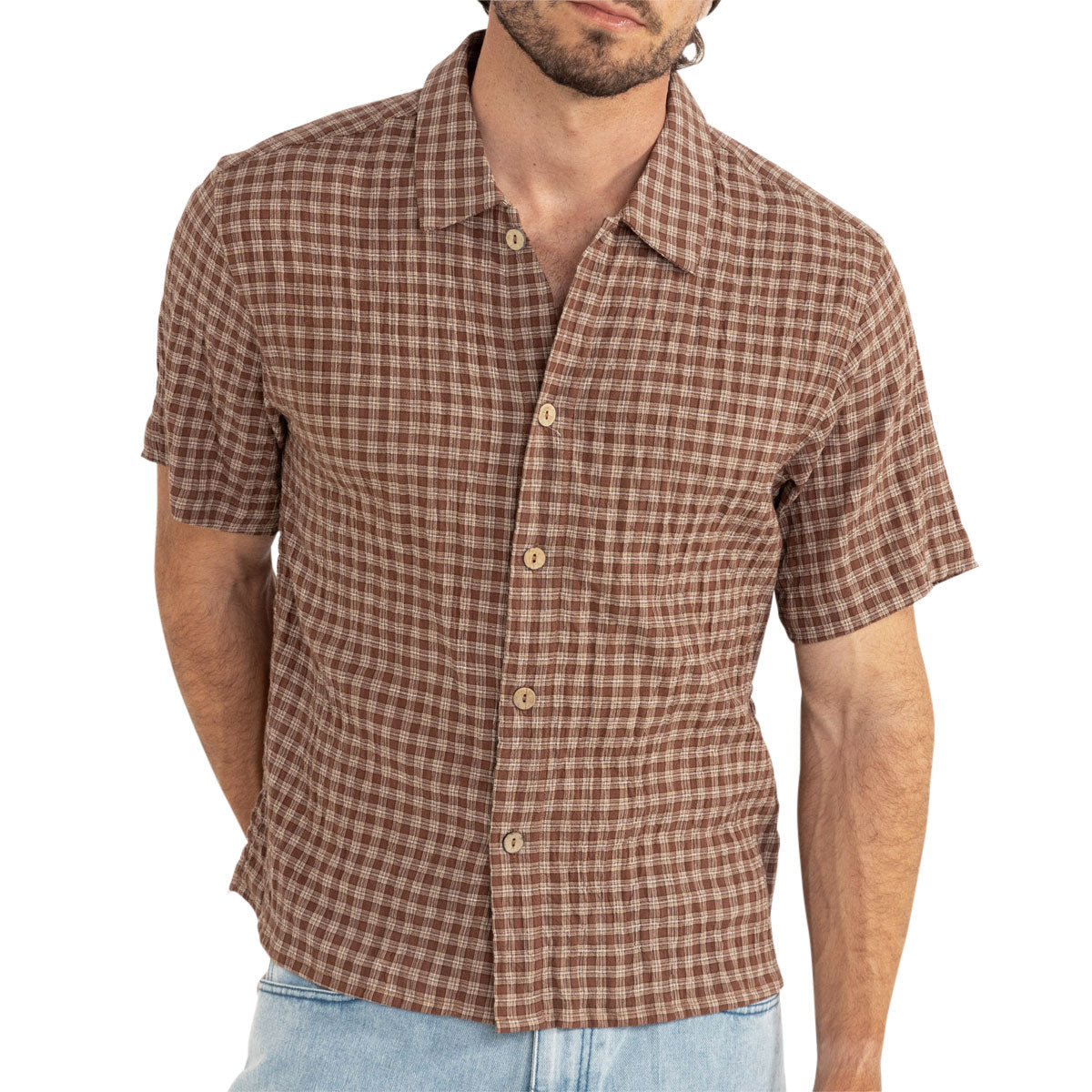 Rhythm Cross Check Crop Shirt - Brown image 1