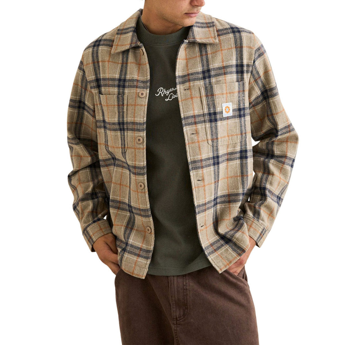 Rhythm Oscar Check Long Sleeve Shirt - Stone image 1