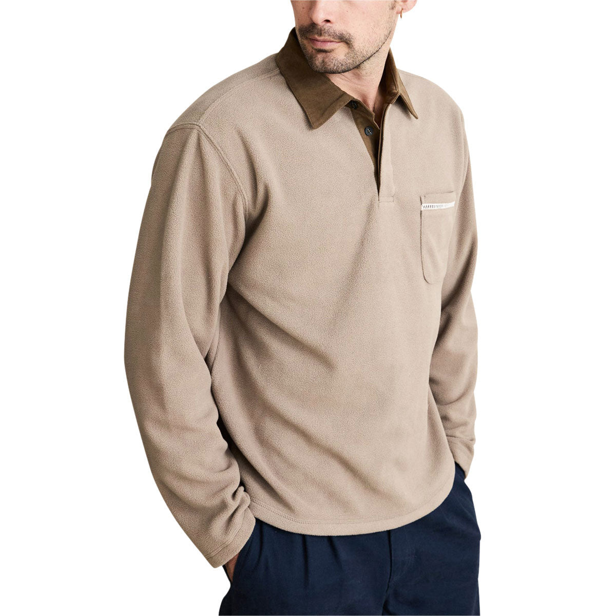 Rhythm Ladder Polar Long Sleeve Polo Shirt - Stone image 2