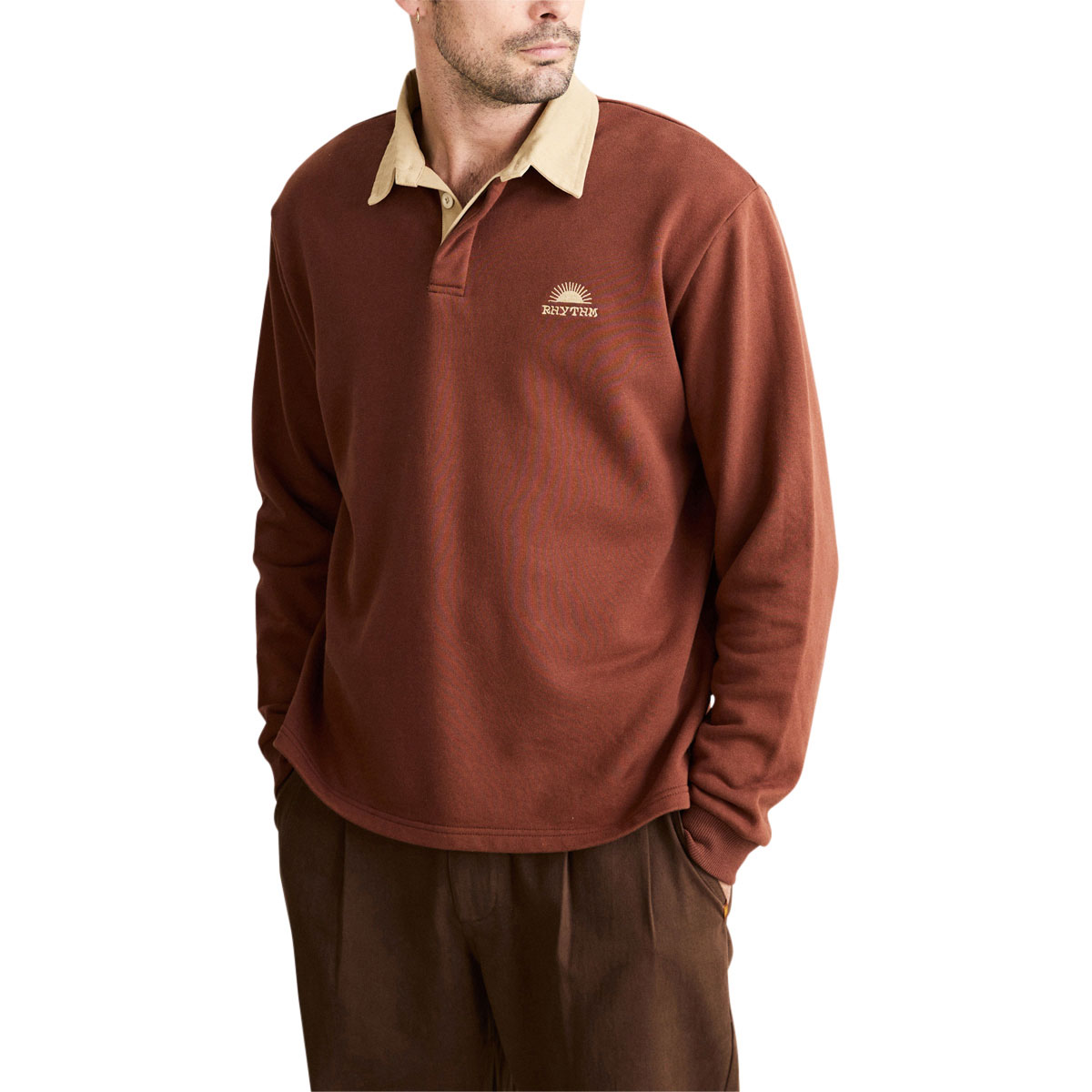 Rhythm Heritage Bloom Long Sleeve Rugby Shirt - Bark image 1