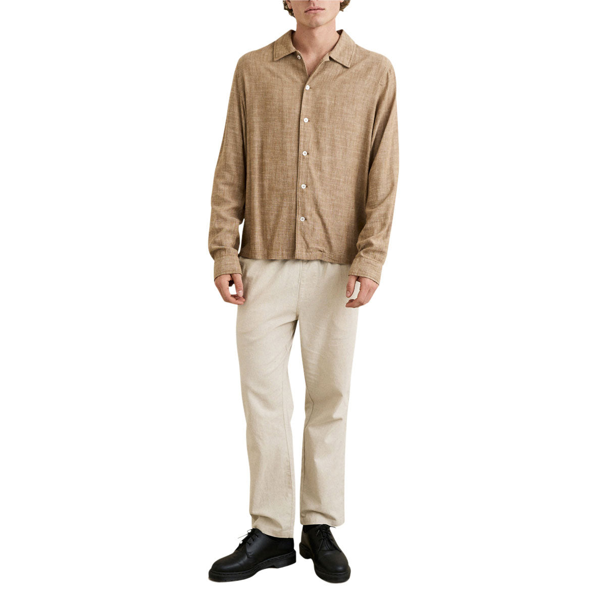Rhythm Linen Chambray Long Sleeve Shirt - Coffee image 4