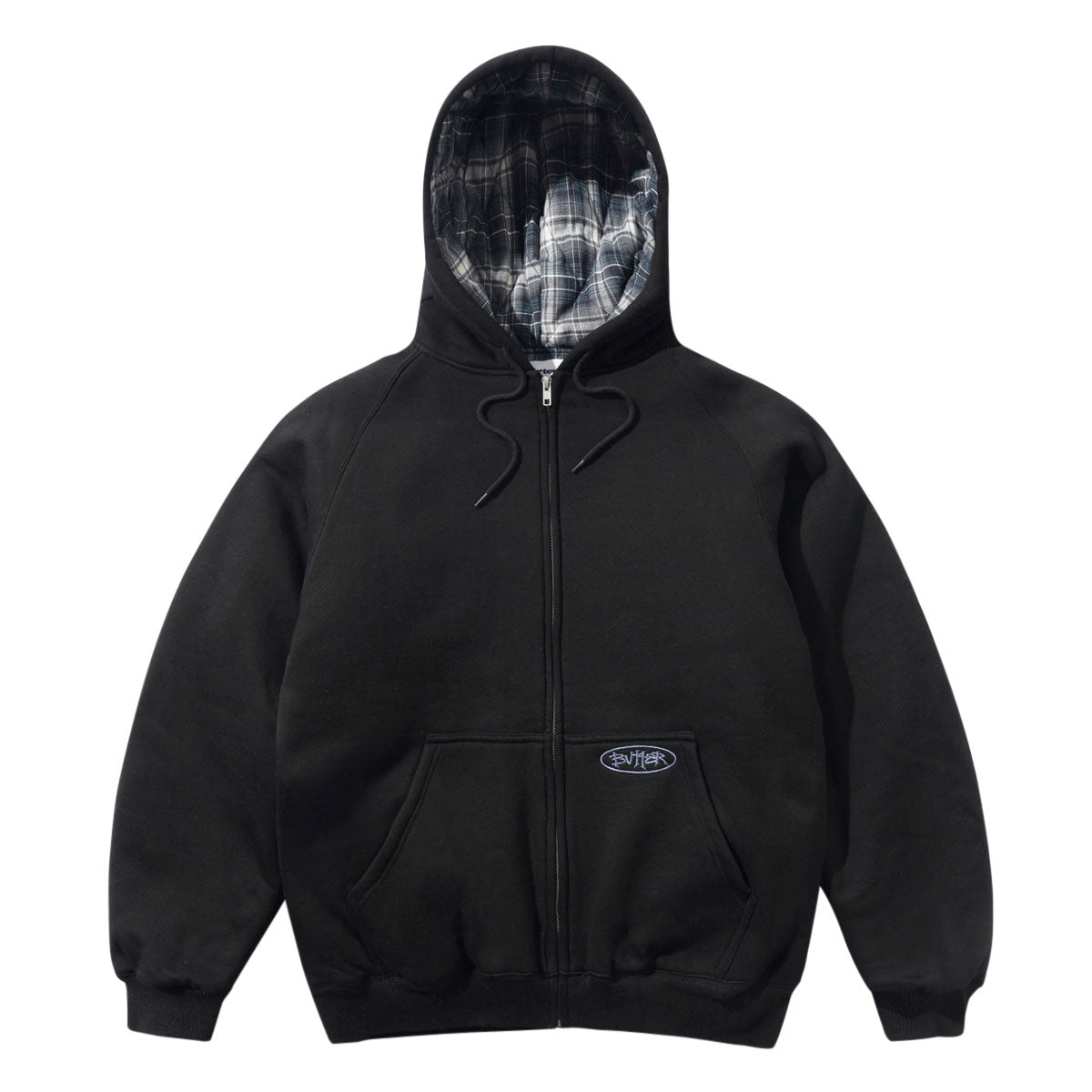 Butter Goods Plaid Lined Zip-Thru Hoodie - Black image 1