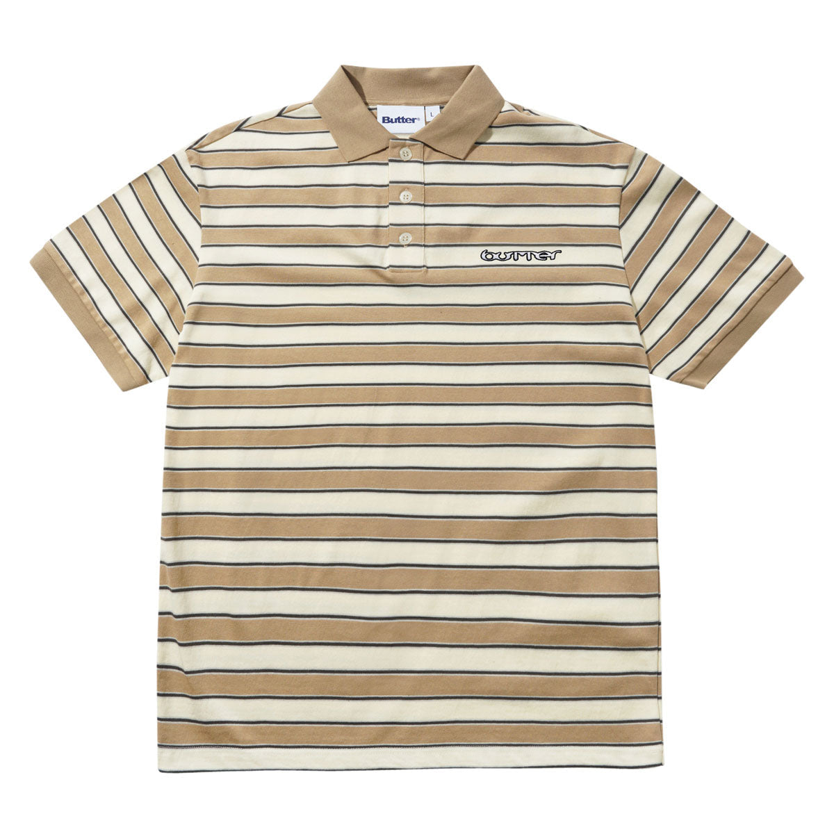 Butter Goods Witness Stripe Polo Shirt - Tan/Ivory image 1