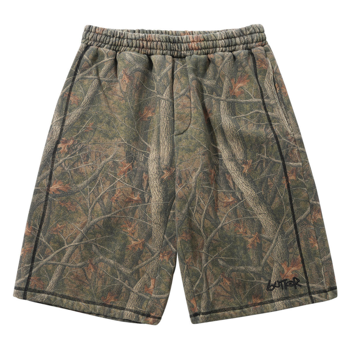 Butter Goods Overlock Stitch Fleece Shorts - Forest Camo image 1