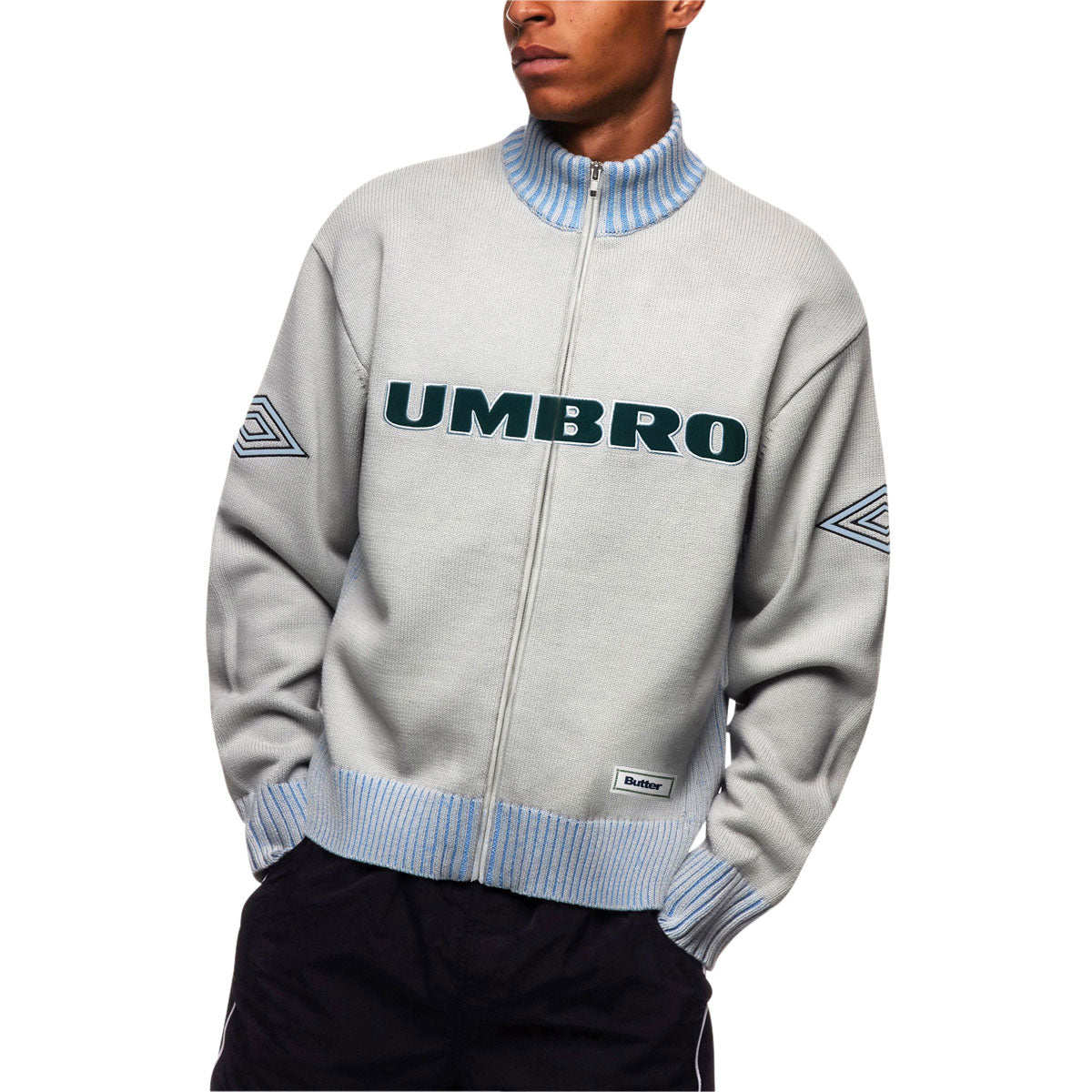 Butter Goods x Umbro Diamond Zip-Thru Knit Sweater - Grey image 2