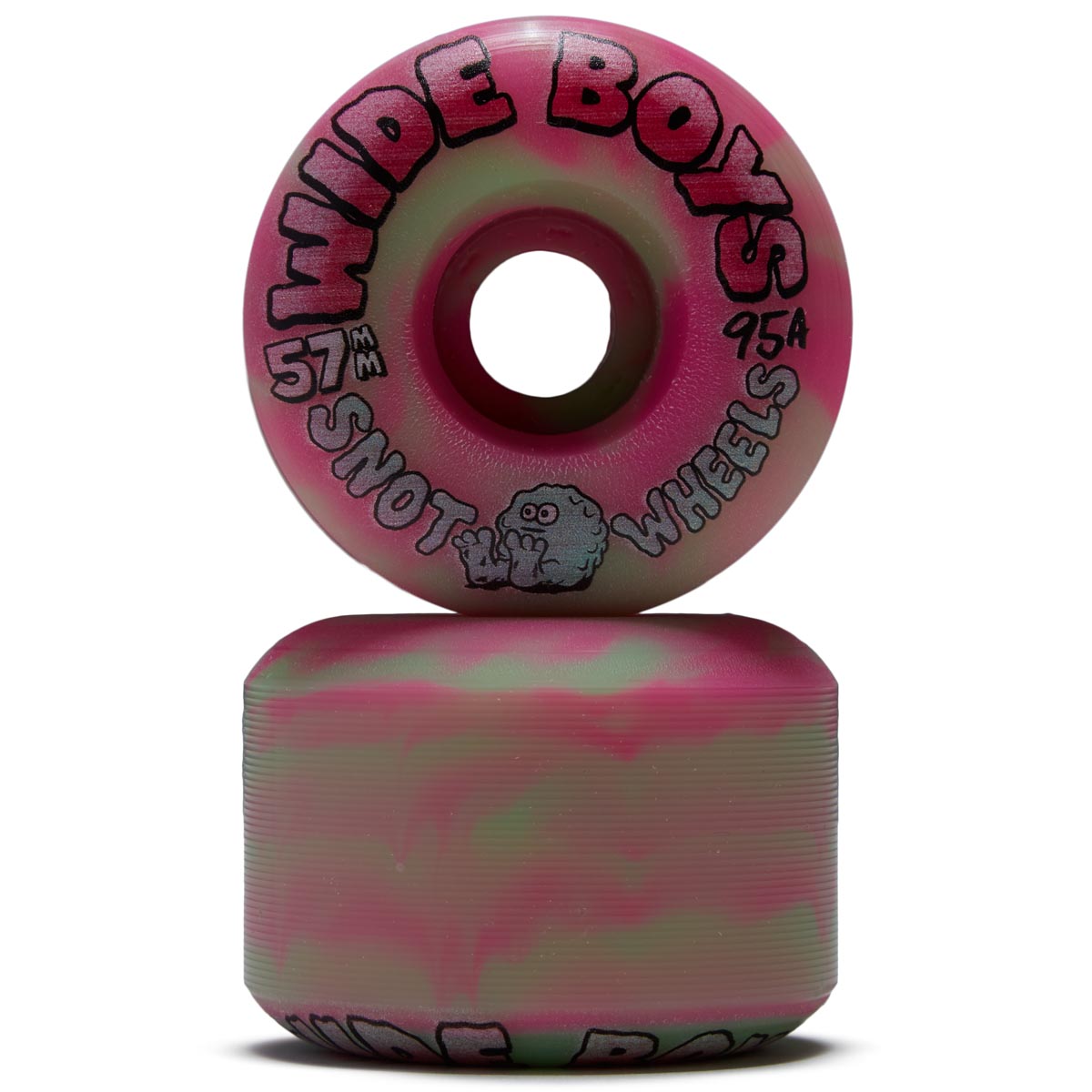 Snot Wide Boys 95a Skateboard Wheels - Green/Pink Swirl - 57mm image 2