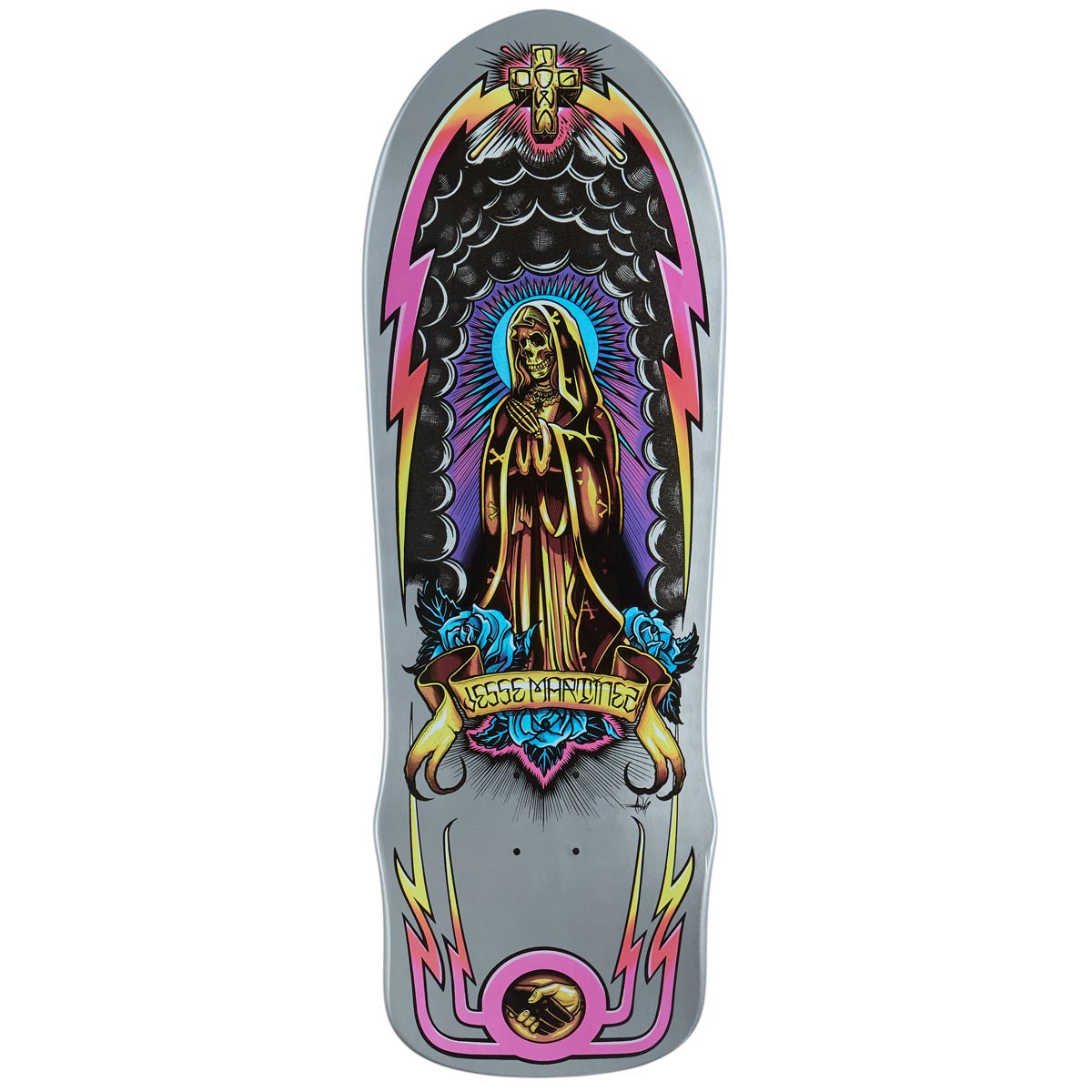 Dogtown Jesse Martinez 1987 Guadalupe Handshake Reissue Skateboard Deck - Brilliant Silver Full Dip - 10.00