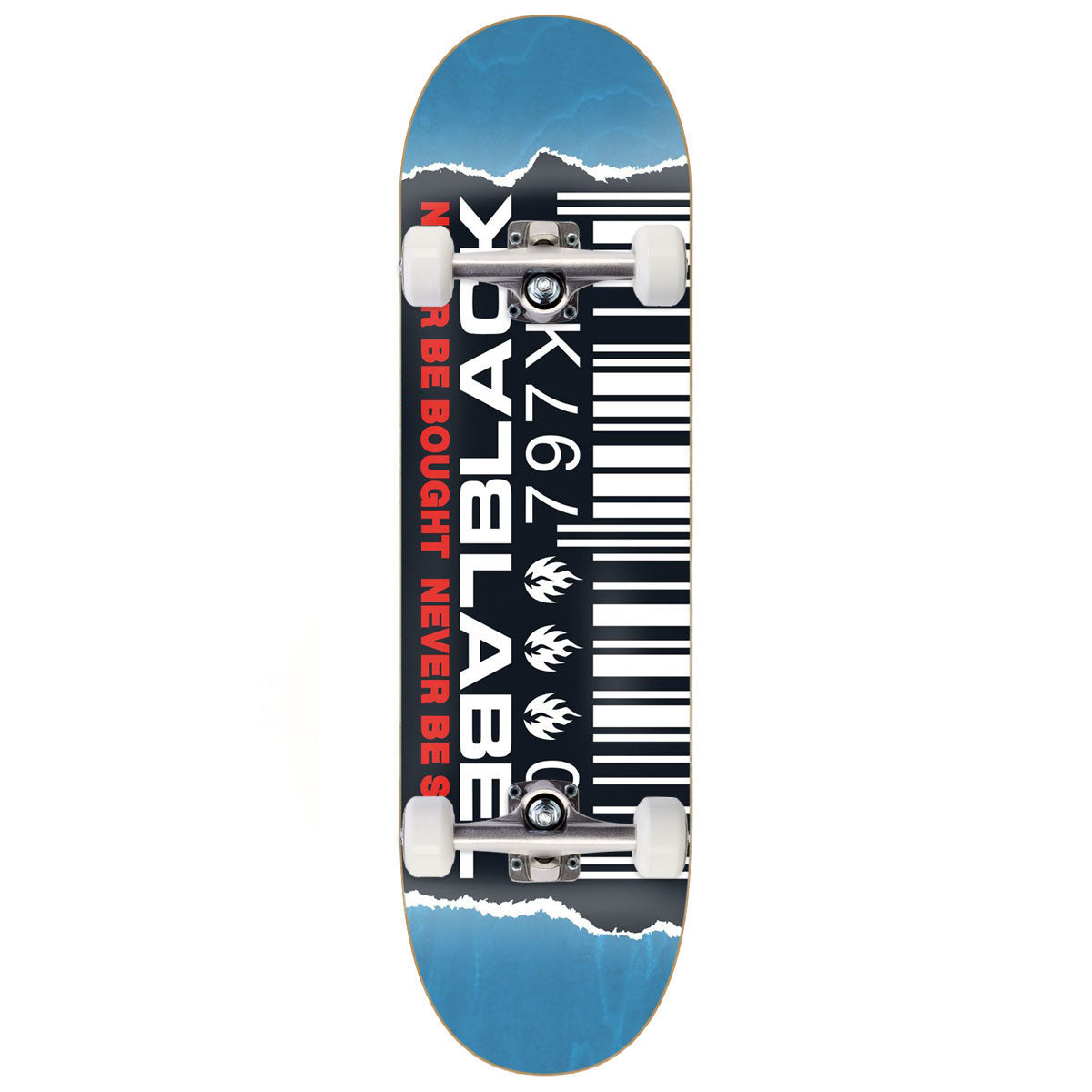 Black Label Ripped Barcode Skateboard Complete - Assorted Stains - 8.25