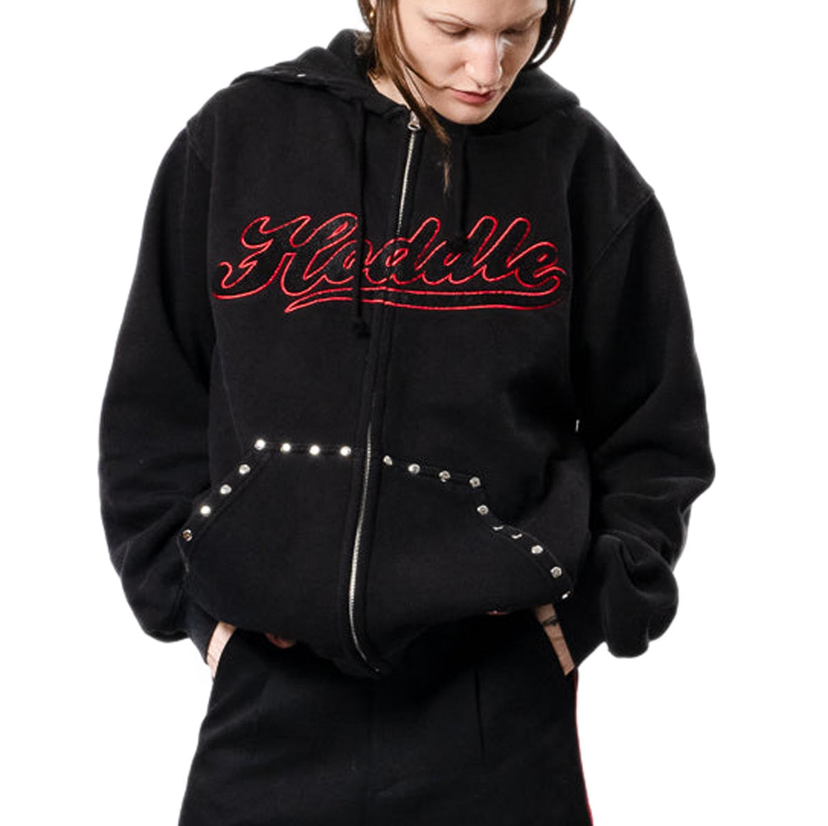 Hoddle Intarsia Script Zip Up Hoodie - Black image 5