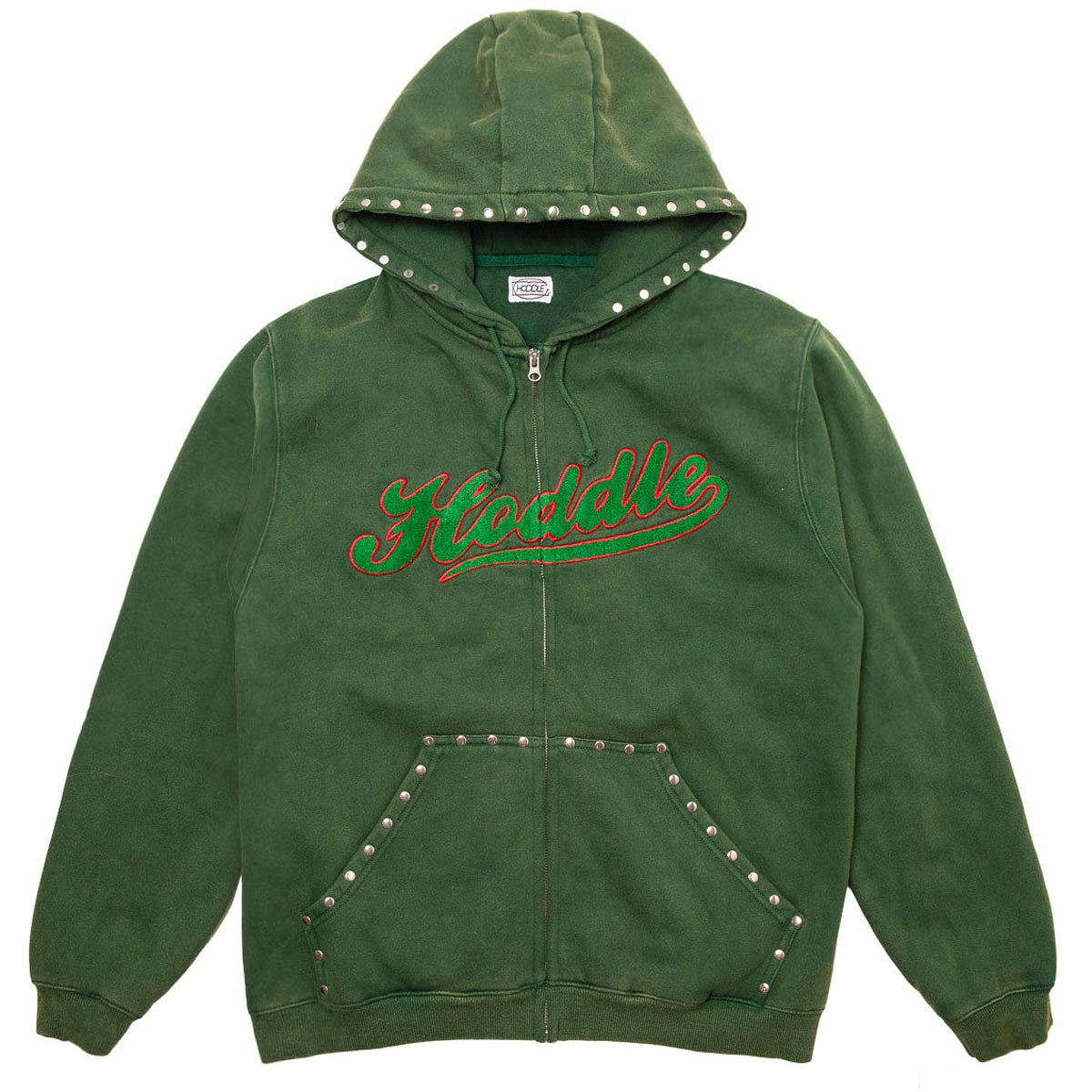 Hoddle Intarsia Script Zip Up Hoodie - Washed Green image 1